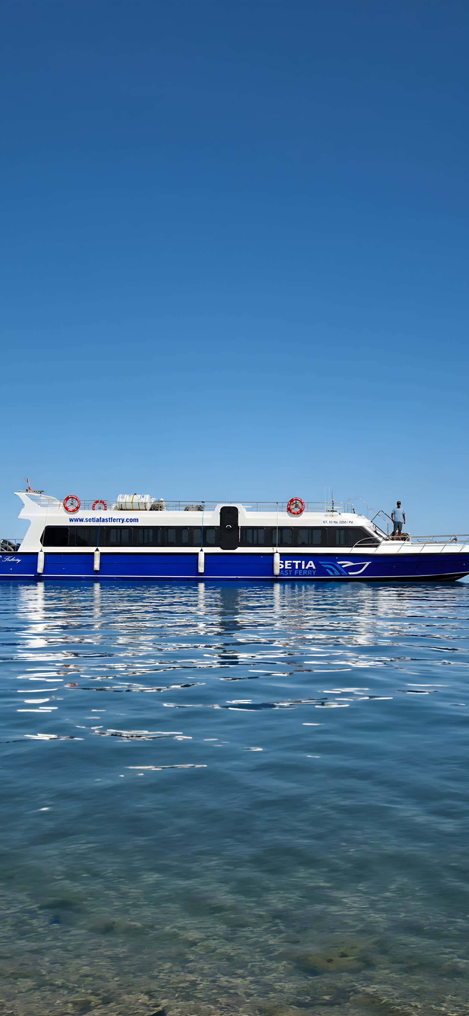 Setia Fast Ferry boat on calm water near Nusa Lembongan